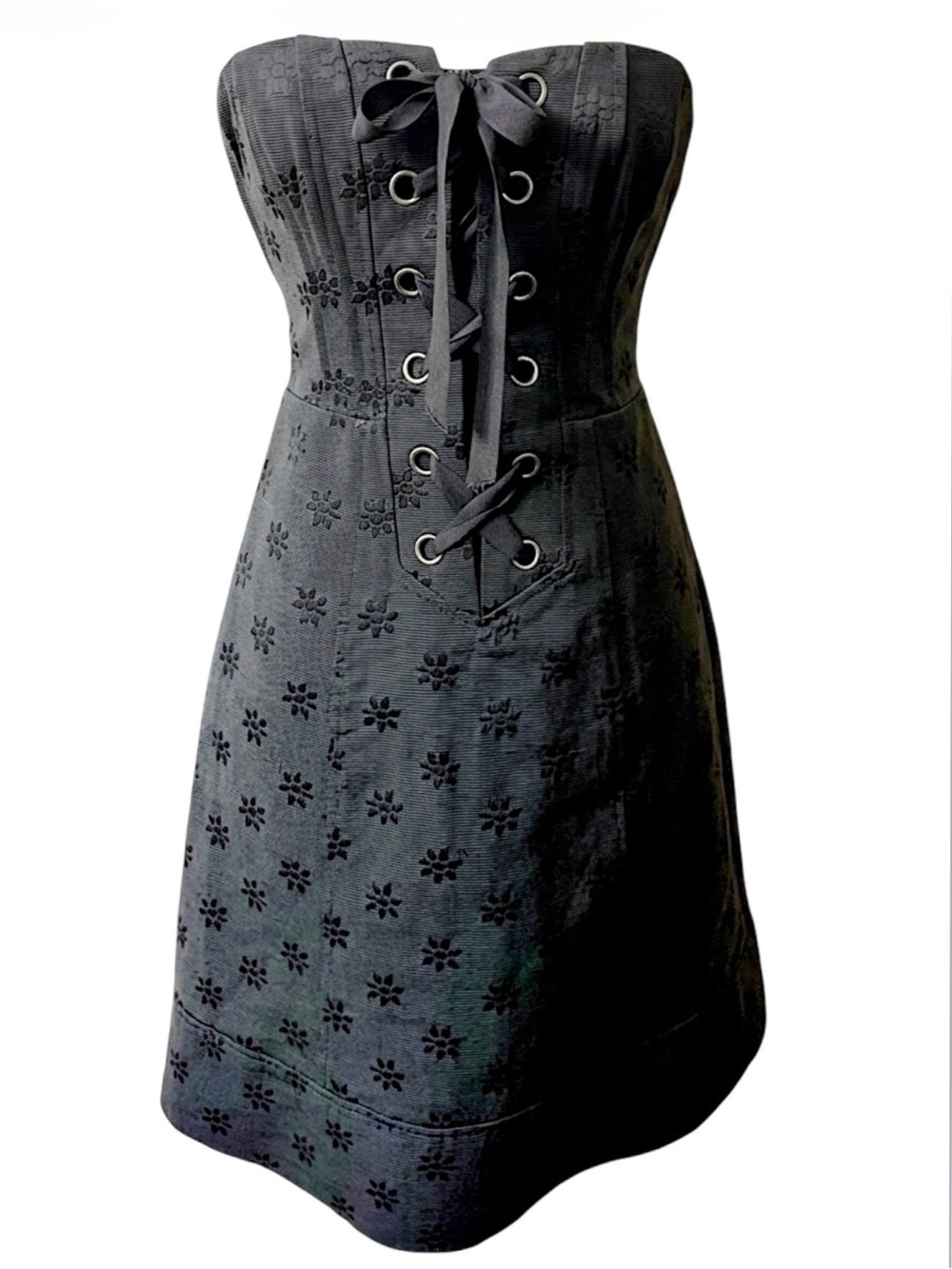 Nanette Lepore vintage Black Floral Jacquard Lace-Up Corset Mini Dress Size 2 - Picture 5 of 14